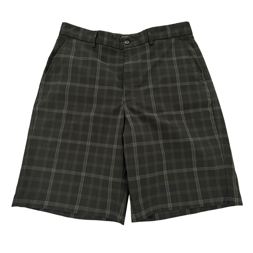 Kirkland Signature Men Performance Golf Shorts 34 Black Plaid Stretch Activewear